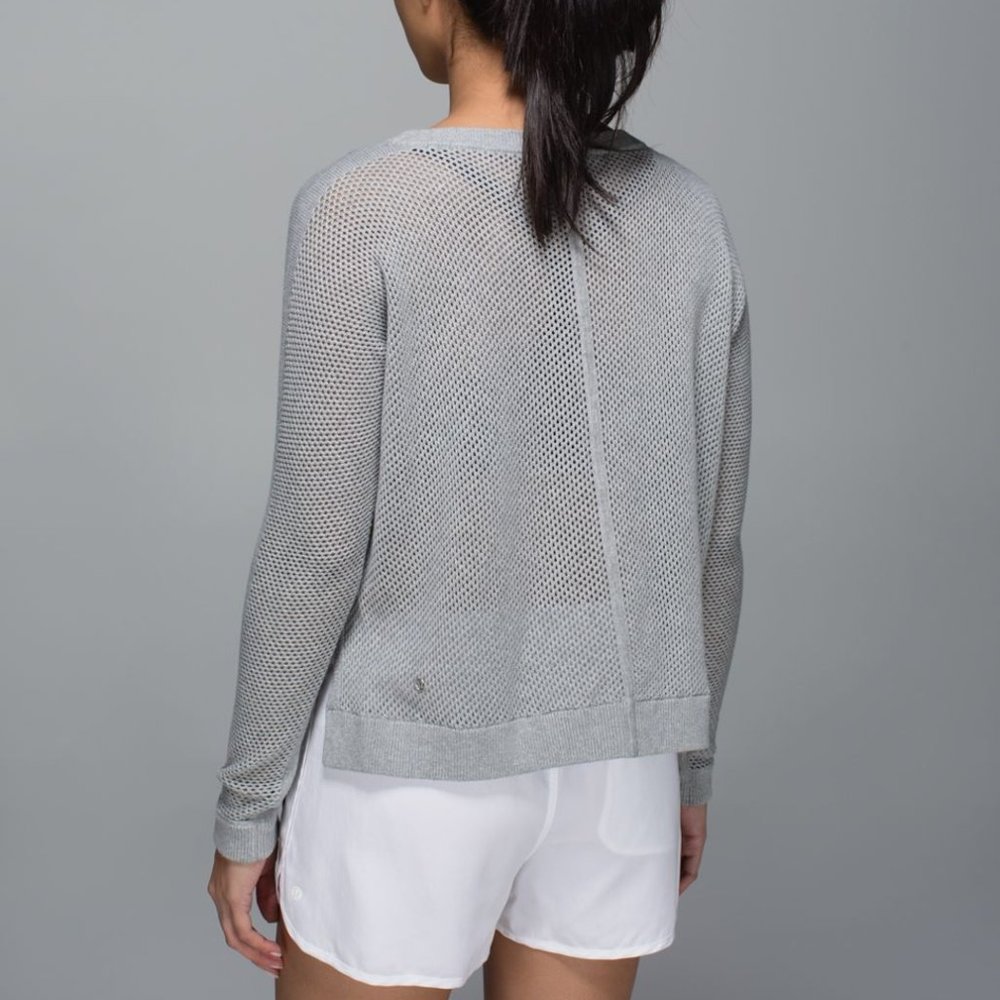 Lululemon Bhakti Life Sweater Lightweight Knit Mesh Back Heathered Medium Grey